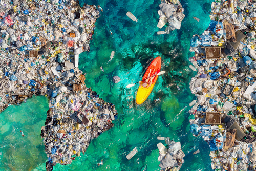 Plastic waste floating in the ocean